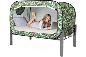 ANC POP Bed Tent Twin Bed Canopy Portable Dream Tent for Adult Indoor Sleeping Tents with 2 Doors Breathable Private Space Tents, Green Camouflage