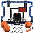 HYES Mini Basketball Hoop Indoor with Scoreboard, Door Basketball Hoop with 3 Balls & Inflator, Basketball Toy Gifts for Kids Boys Girls Teens Adults, Suit for Bedroom/Office/Outdoor/Pool, Blue