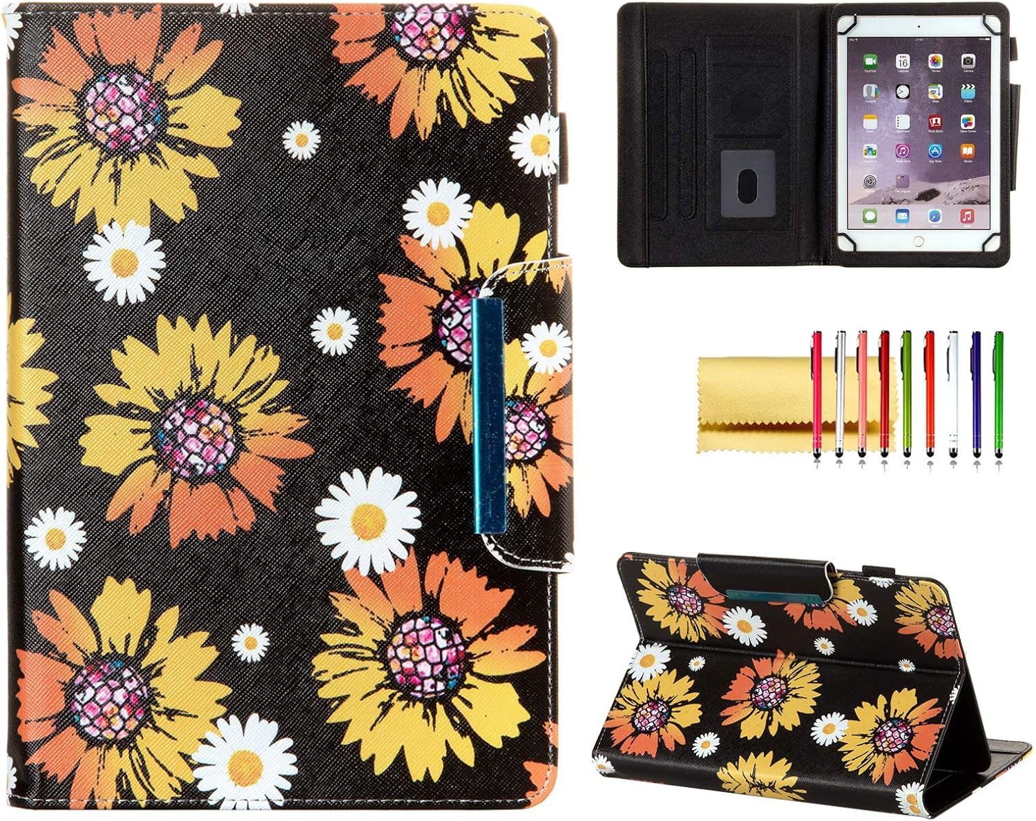 Universal Case for 8 Inch Tablet, Techcircle Light Stand Folio Magnetic Cover Case for Asus ZenPad 8 Z8s, LG G Pad X 2 3 4 F 8.0 8.3, iPad Mini, Fire HD 8 & Most 8.0 Tablet Computers, Sunflowers