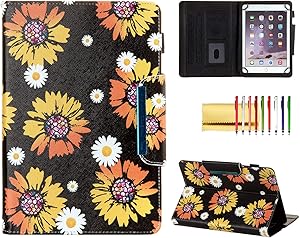 Universal Case for 8 Inch Tablet, Techcircle Light Stand Folio Magnetic Cover Case for Asus ZenPad 8 Z8s, LG G Pad X 2 3 4 F 8.0 8.3, iPad Mini, Fire HD 8 & Most 8.0 Tablet Computers, Sunflowers