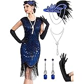 MTITE Women's Flapper Dresses 1920s Dresses for Women Great Gatsby Sequin Fringed Roaring 20s with 20s Accessories Set