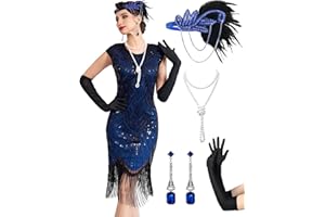 MTITE Women's Flapper Dresses 1920s Dresses for Women Great Gatsby Sequin Fringed Roaring 20s with 20s Accessories Set