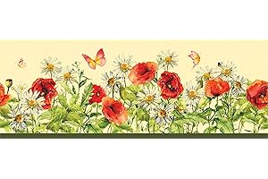 Grace & Gardenia GB40020 Wildflower Bloom Peel and Stick Wallpaper Border 10in Height x 15ft Yellow Green Red Designs