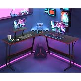 Gaming Desk L Shaped Desk, 50.4&rdquo; Large Computer Desk with Shelves &amp; Carbon Fiber Desktop, Wood Computer Table Writing Work PC Desk for Bedroom Office Dorm Small Space, Black