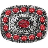 MECCANIXITY Western Belt Buckle for Men, Big Turquoise Belt Buckle for Women Mens Cowboy, Ancient Tin-Colored Red 1 Pcs