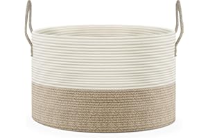 Noonkty XXL Blanket Basket Cotton Rope Basket, 22"x14" Toy Basket Extra Large Storage Basket, Woven Basket with Handles, Rope Laundry Basket for Nursery, Boho Decor