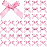 100PCS Tinkrstuff Pink Mini Bows for Crafts, 1.5*2" Fabric Small Bows for Decoration,Satin Ribbon Tiny Bow for Clothes Ornament, Cute Christmas Tree Bows &Thanksgiving Gifts Party Cake Balloon Treats