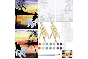 NUBERLIC 2 Pack Pre Drawn Canvas for Painting for Adults Pre-Stretched Canvas Outline for Sip and Piant Kit for Adult's Date Night, Valentine's Day Gift 8x10 Inch（with Easel）