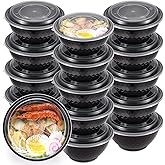 Kitch’nMore 36oz Extra-Thick Meal Prep Bowls with Lids, Plastic Containers with Clear Covers for Noodles, Poke Bowl, Salad, Soup - Freezer, Microwave & Dishwasher-Safe (30Pack)