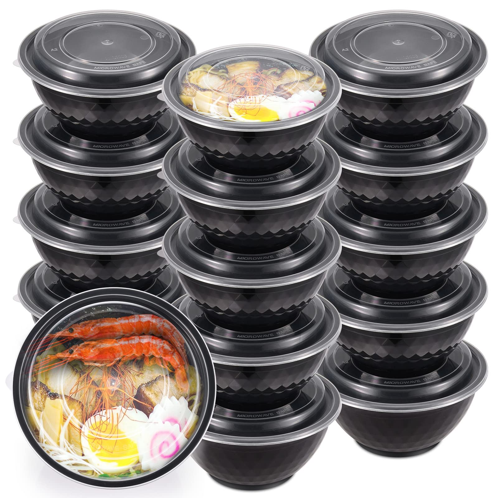 Photo 1 of ***DAMAGED - SEE NOTES/PICTURES*** Kitch’nMore 36oz Extra-Thick Meal Prep Bowls with Lids, Plastic Containers with Clear Covers for Noodles, Poke Bowl, Salad, Soup - Freezer, Microwave & Dishwasher-Safe (30Pack)