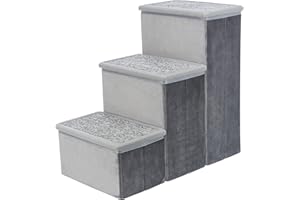 Trixie Velour 3-Step Pet Stairs with Storage, Collapsible, Storage Compartments for Pet Toys,Gray