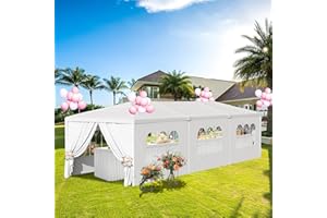 OLLIDOT 10' x 30' Outdoor Canopy Tents with 8 Detachable Sidewalls, White Patio Gazebo Tent, Shelter Shade Tent with Windows for Party, Wedding, Birthday, Events, Gatherings and Patio