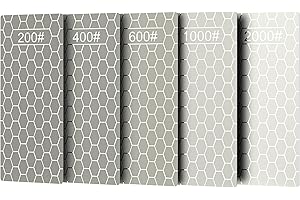 XARILK - Diamond Knife Sharpening Stones Set of 5, 6" x 2.5" with Honeycomb Surface Plate for Scissors, Knives, Kitchen Tools