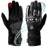 DUHAN Motorcycle Gloves for Men Women, Winter All-Weather Leather Gloves with Carbon Fiber Knuckle Protection and Touchscreen Fingertips