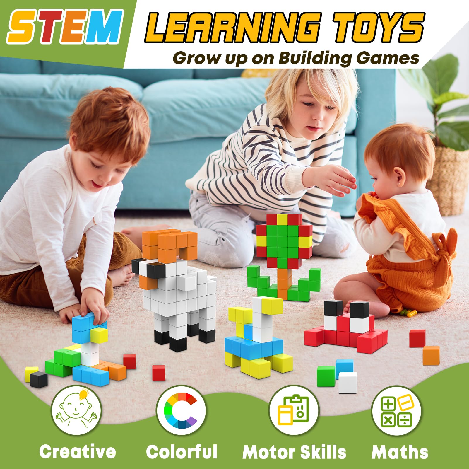 48PCS Magnetic Blocks for Toddlers Toys, Large Magnetic Cube Toy for Sensory STEM Education Preschool Magnet Toys for 3 4 5 6 Year Old Boys and Girls, Compatile with Mine Magnet World