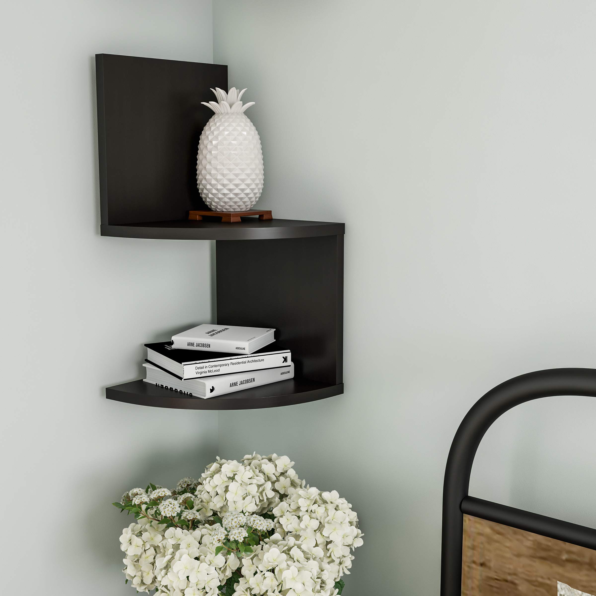 Lavish Home (Black Floating Corner Shelf-2 Tier Wall Shelves with Hidden Brackets to Display Décor, Books, Photos, More-Hardware Included, 11" X 8" X 16"