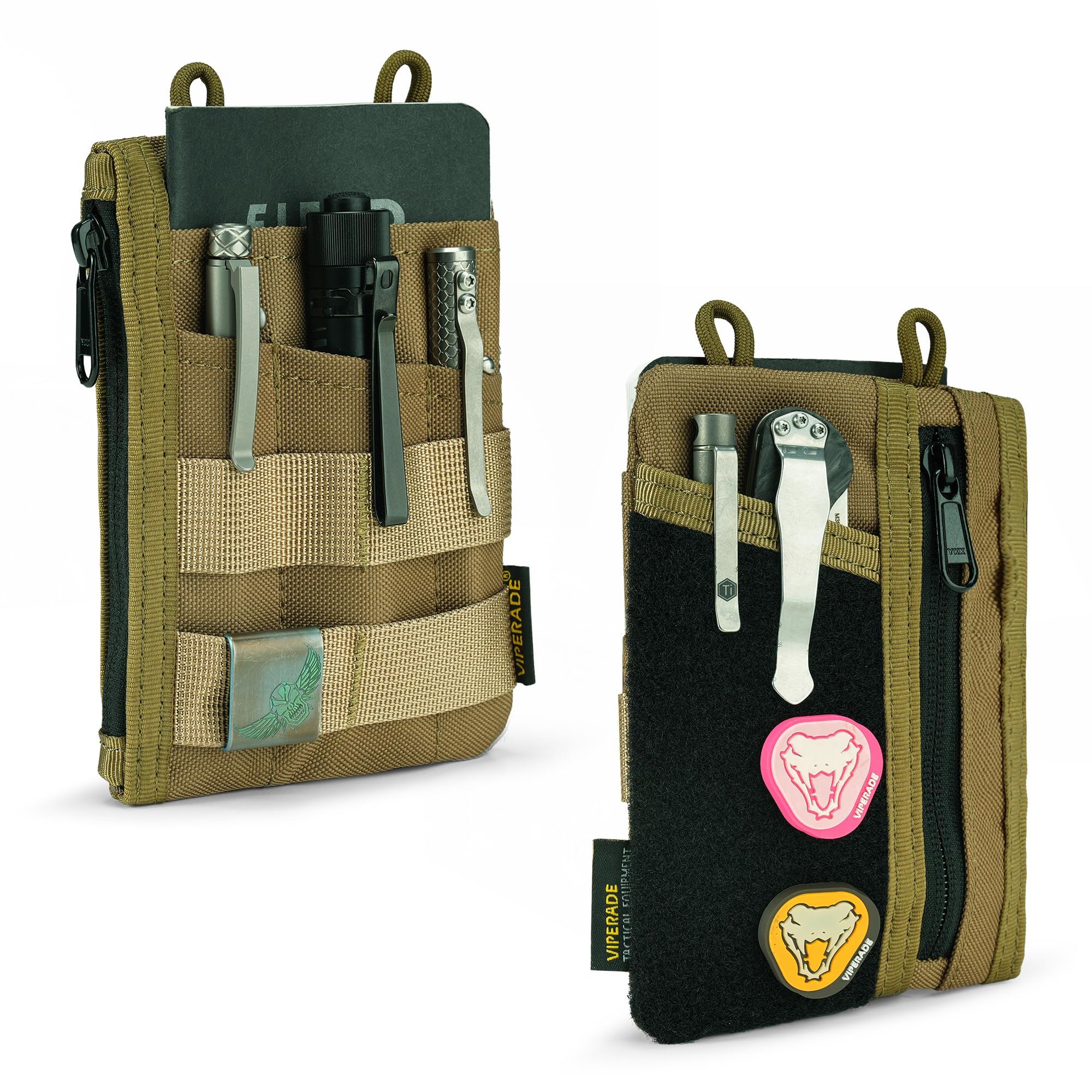 VIPERADE VE16 Small EDC Pouch Tool Organizer, Multifunction Small Tools Pouch with 7 Pockets, EDC Organizer for Men, Mini Pocket Organiser with Patches Area, Multitools Organiser bag