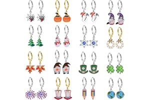 JANNISA 16 Pairs Hypoallergenic Holiday Small Hoop Dangle Earrings for Women Halloween Christmas Earrings for Girls Fall Thanksgiving Earring Teacher St. Patrick's Day 4th of July Earrings