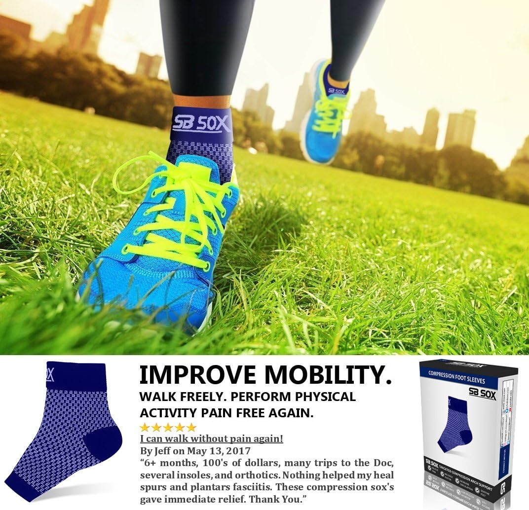 SB SOX Compression Foot Sleeves for Men & Women - BEST Plantar Fasciitis Socks for Plantar Fasciitis Pain Relief, Heel Pain, and Treatment for Everyday Use with Arch Support (Navy, Medium) : Health & Personal Care