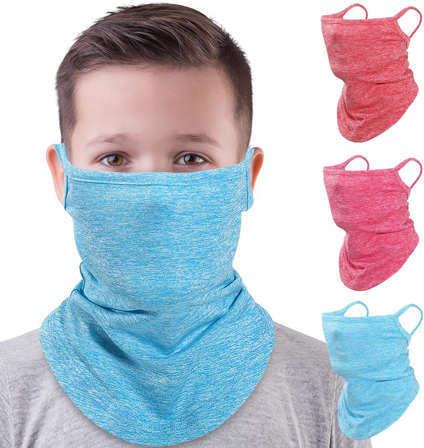 MoKo Kids Neck Gaiter Face Mask, 3 Pack Scarf Bandana Mask with Ear Loops for Kids Balaclava UV Sun Protection Dust Wind Proof Children Outdoors Cycle Skating Bandanas Headband for Girls Boys: Computers & Accessories