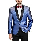 YND Men's Shiny Tuxedo Jacket, Sequin Slim Fit Blazer, One-Button Shawl Lapel Suit for Party, Prom, Wedding, Dinner