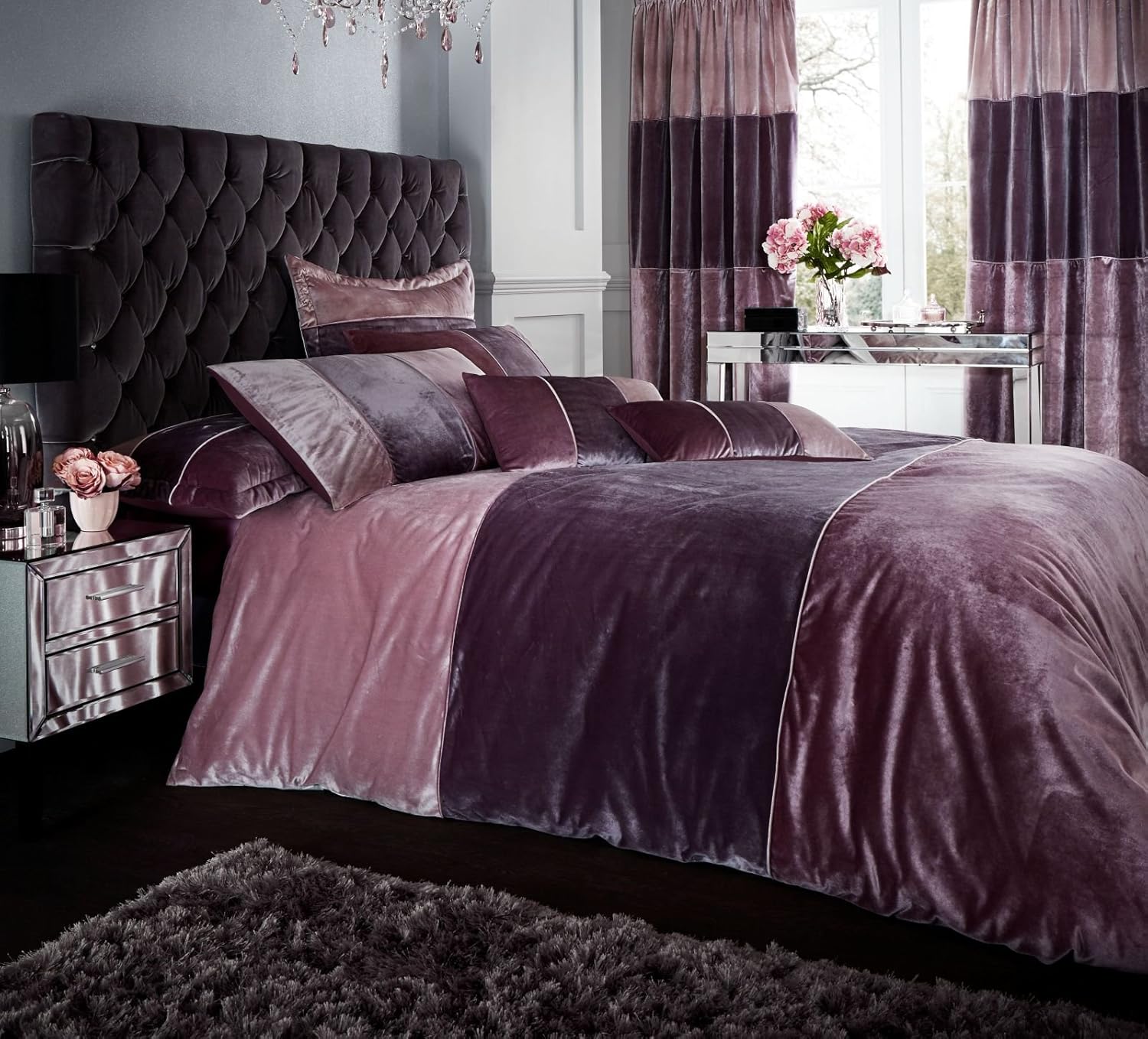 Catherine Lansfield Velvet Bands Duvet Set, Heather, SuperKing Amazon