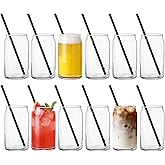 Hyperspace 16 OZ Can Tumbler Glasses, Can Beer Glasses, Drinking Glasses 12Pcs Set with Straws, Ideal for Beer, Iced Coffee/Tea, Juice, Cocktail, Whiskey - BPA Free