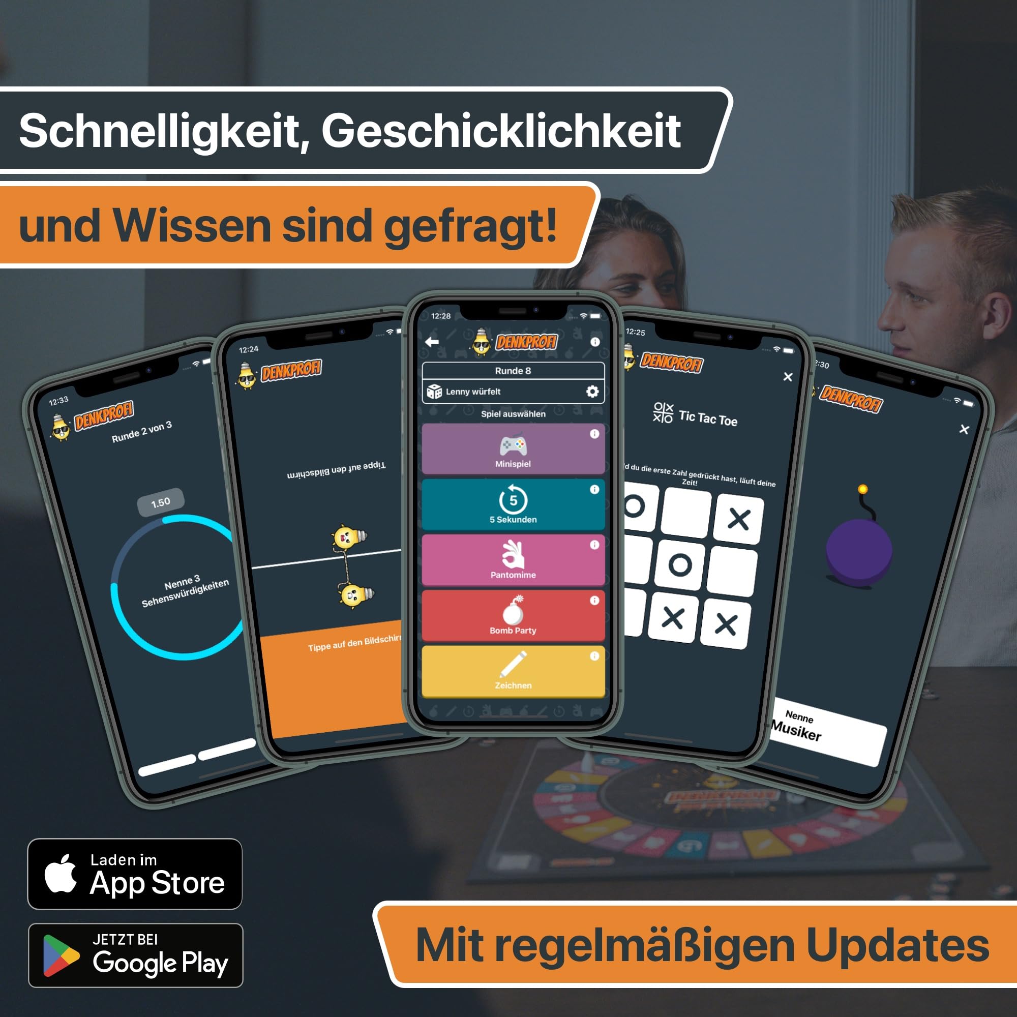 Denkprofi – Das Brettspiel mit App, interaktives Quiz-, Wissens- und Familienspiel, Gesellschaftsspiel für 3-6 Personen - Partyspiel mit Minispielen 6