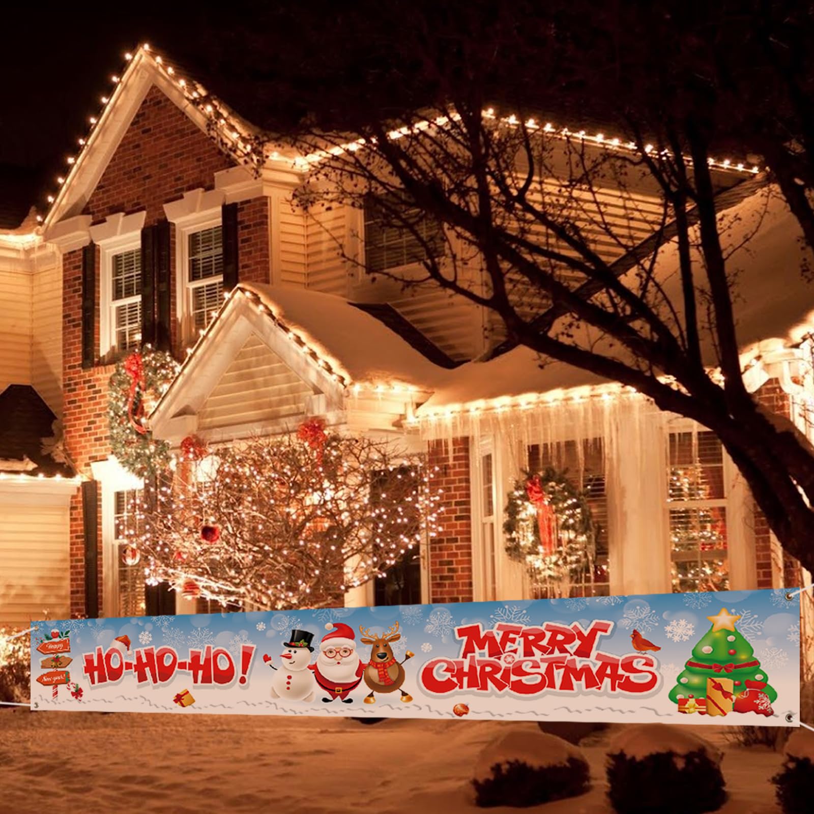 Koliphy Merry Christmas Banner, Super Long Christmas Decorations for Indoor Outdoor, Xmas Party Decorations, White, 118 x 19.7Inch