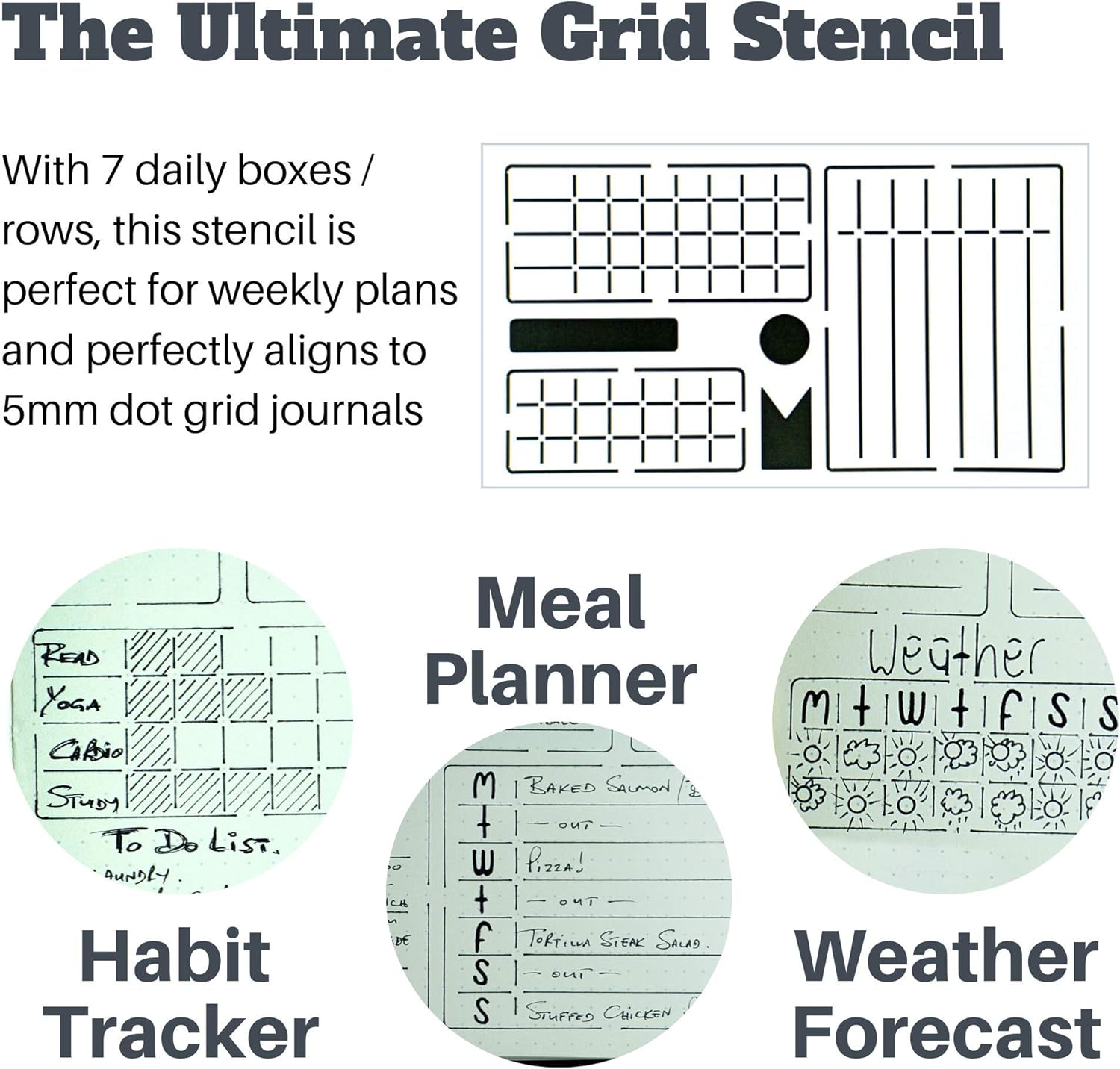 Ultimate Productivity Journal Stencil Set - Custom-Designed Supplies for Bullet Dotted Journal Planners, DIY Templates to Create Calendars, Lists, Letters, Numbers, Habit Trackers by Sunny Streak: Kitchen & Dining