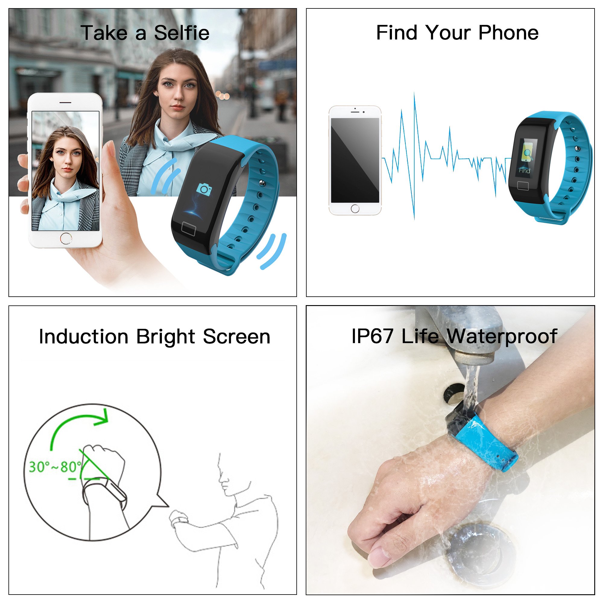 Cocofit Fitness Tracker Watch,IP67 Waterproof Smart Band,Activity Tracker,Smart Wristband with Heart Rate Monitor,Blood Pressure Monitor,Sleep Monitor,Step Calorie Distance Counter for Men Women Kids