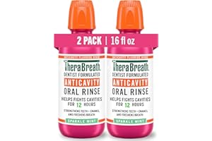 THE BREATH CO. TheraBreath Anticavity Fluoride Oral Rinse Mouthwash, Fights Cavities, Strengthens Enamel and Freshens Breath, Dentist-Formulated, Alcohol-Free, Sparkle Mint Flavor, 16 fl oz, Pack of 2