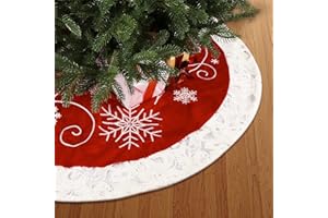 JOMIFIN Christmas Tree Skirt 48 Inch with Snowflake Pattern fit 4-9 ft Christmas Tree Xmas Decorations Christmas Holiday Party Ornaments (Red)