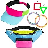 YAROMO Hip Hop Accessories for Women, 80s 90s Outfit Accessories for Women Men Neon Fanny Pack Hat Adjustable Waist Bag, Bracelet, Earrings for Retro 80s 90s Party