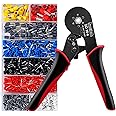 Ferrule Crimping Tool Kit, Grasomtools Self-Adjusting Hexagonal Wire Crimper Plier for AWG 28-5/0.08-16mm²with 1200PCS Red Copper Wire End Terminals, Ratchet Wire Crimping Tool-Wire End Ferrules