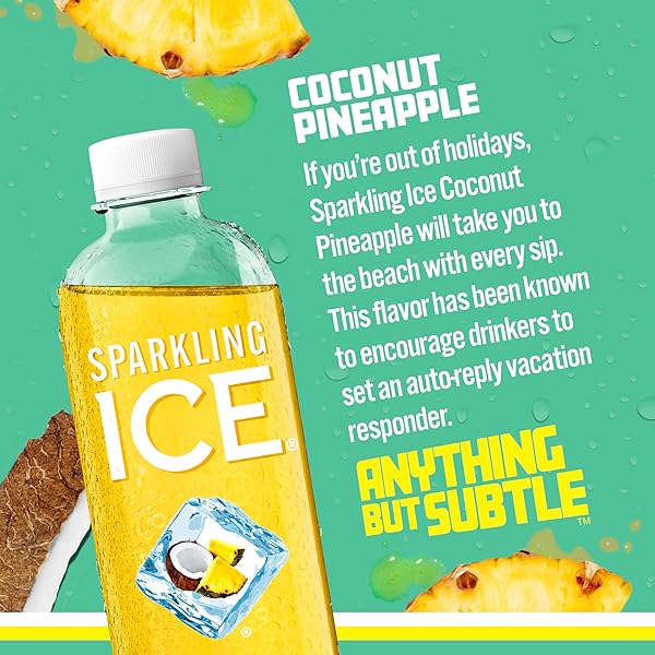SPARKLING ICE, COCONUT PINEAPPLE SPARKLING WATER, ZERO SUGAR FLAVORED WATER, WITH VITAMINS AND ANTIOXIDANTS, LOW CALORIE BEVERAGE, 17 FL OZ BOTTLES (PACK OF 12)