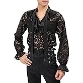 PROCOS Mens Pirate Vampire Gothic Shirt Rose Shaped Lace Shirt See Through Renaissance Poet Shirts Medieval Costume