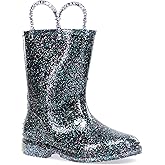 Western Chief Girl's Glitter Waterproof Rain Boot with Easy Pull on Handles, Perfect Lightweight Rain Boots for Kids