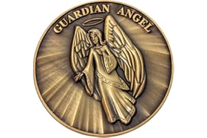 LOGOS COINS Guardian Angel Christian Challenge Coin, Pass Along Token of Assurance and Peace, Handout for Sunday School or Kids Church, Antique Gold-Color Plated Psalm 91 Gift