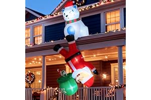 kurtmark 8FT Christmas Inflatable Polar Bear with Hanging Santa Claus Decoration,Blow Up Yard Decoration Inflatables with Built-in LEDs for Xmas Party Indoor, Outdoor, Yard, Garden, Lawn Decor