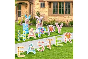 AZLHVZN 11Pcs Happy Easter Yard Signs,"HAPPY EASTER" Yard Signs Bunny Eggs Colorful Holiday Party Supplies Outdoor Decor Lawn Signs with Stakes for Spring Easter Party Home Holiday Pathway Garden Sign