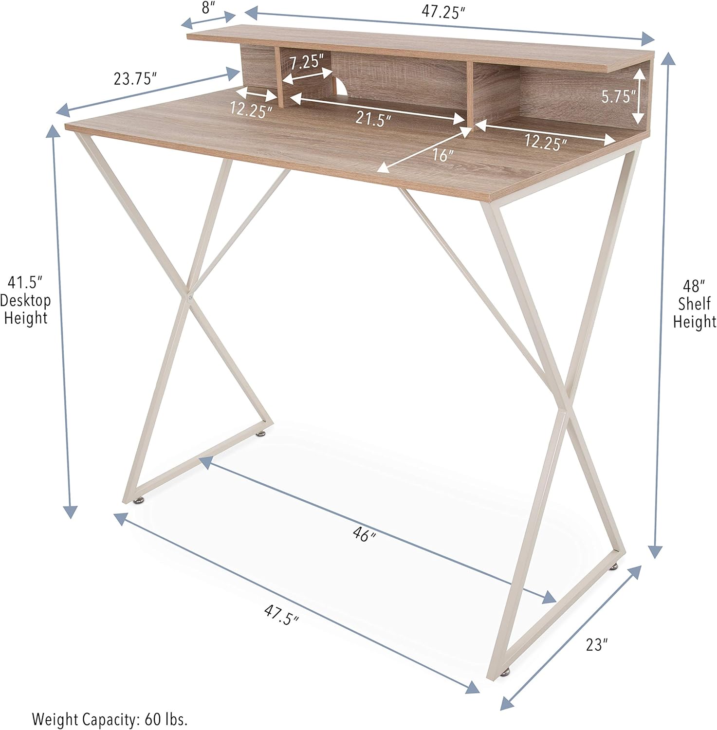 Stand Steady Joy Desk | Modern Stand Up Workstation with Storage Cubbies | Pretty Standing Desk with Large Desktop | Multifunctional Table for Home & Office (Maple / 48 x 42): Office Products