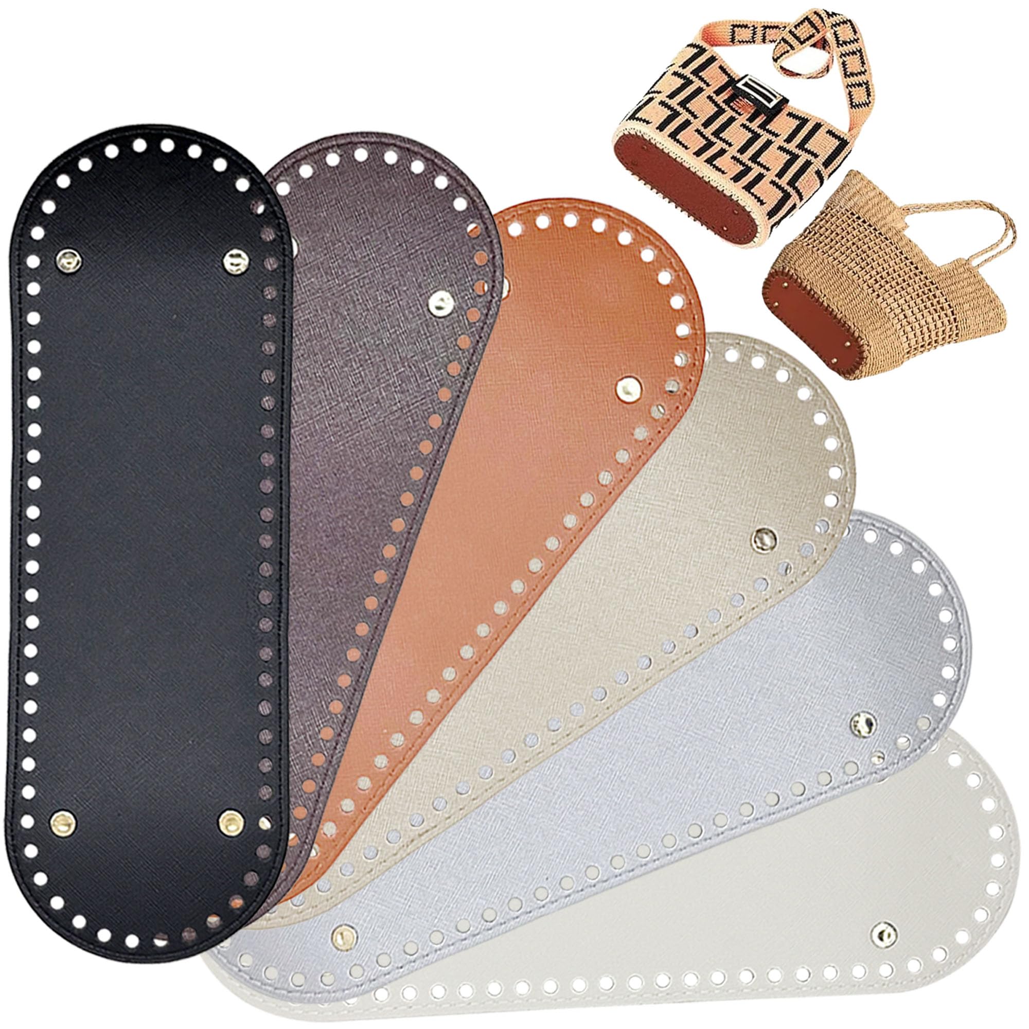 JMZLLRX 6 Color PU Leather Bag Bottom Base Crochet Bag Bottom, 30 x 10cm Rectangle Knitting Crochet Bags Bottom for Bags, DIY Shoulder Bag Crochet Accessories, Purse Making Supplies