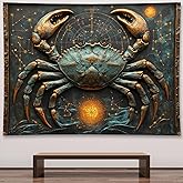 Liuzhouzai Vintage Zodiac Cancer Tapestry Wall Hanging Astrology Home Decoration Aesthetics Suitable for Bedroom Living Room Dormitory Office Wall Decor 80x60 Inches