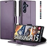 Samsung Galaxy A15 5G Wallet Case with [RFID Blocking] Card Holder Kickstand Magnetic,Leather Flip Case Wallet for Galaxy A15 5G 6.5 Inch (Fashion Purple)