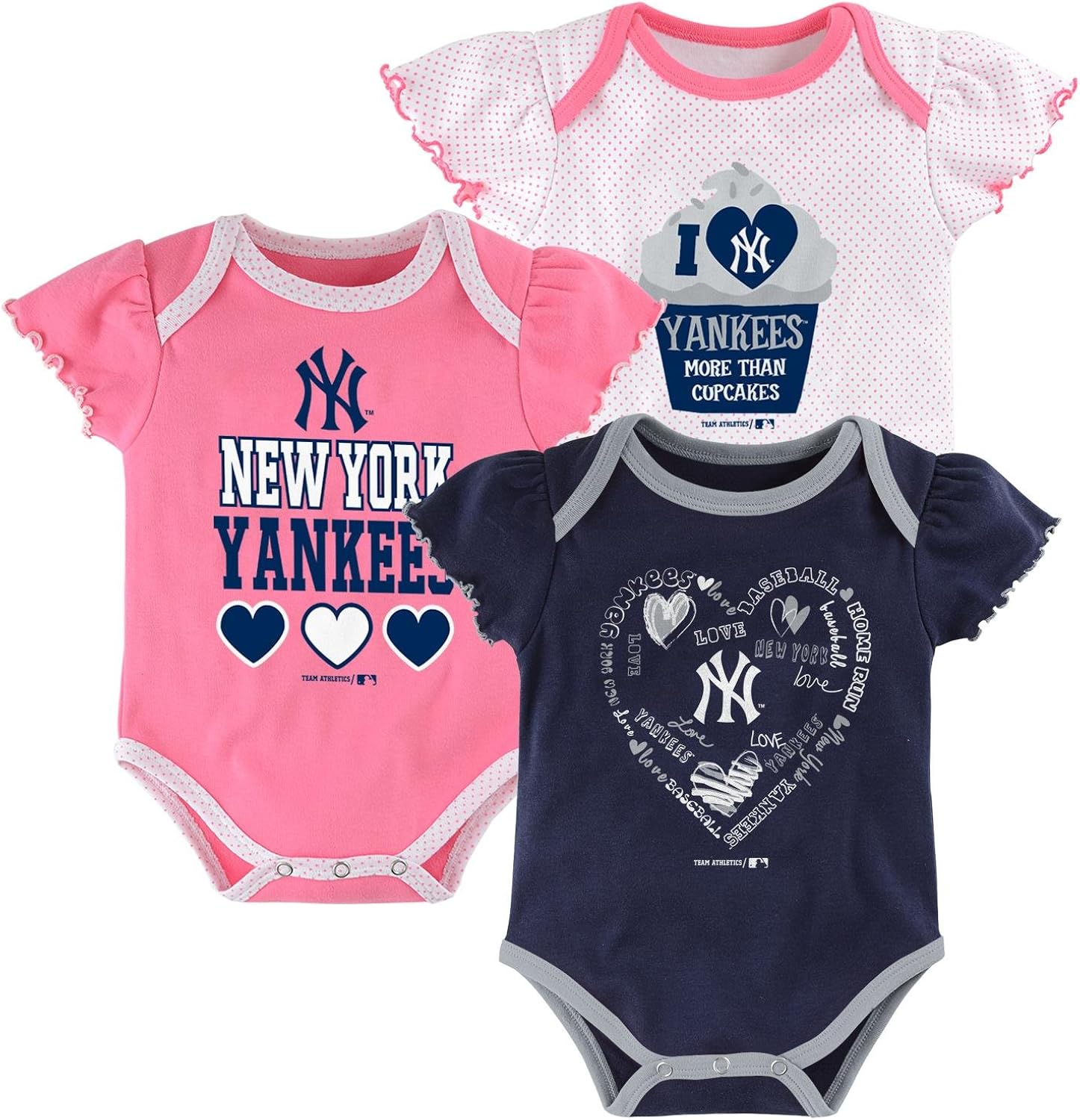 MLB New York Yankees Girl's White Onesie Pack (3Piece), 3