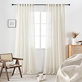Natural Linen look Beige Sheer Curtains 120 Inches Extra Long for Living Room Farmhouse Rod Pocket Back Tab Light Filtering W