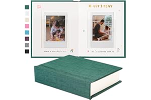 Rseozr Instax Mini Photo Album With Writing Space, Linen Hardcover Polaroid Photo Album 28 Pockets For 2x3 Pictures, Polaroid Album Book For Fujifilm Instax Mini Instant Camera (Green)