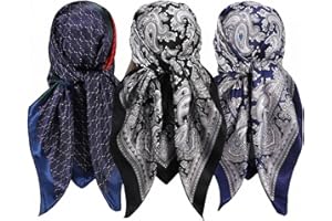 3Pcs 35.4 Inch Men's Western Cowboy Wild Rag Scarf, Large Square Rancher Neckerchief, Silk Feel Head Scarf Bandana for Riding