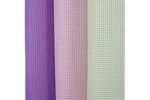 KCS 3 pc of 15" x 18"(38cmx45cm) Counted Cross Stitch Cotton Aida Cloth Needlework Rolled Fabric Box,11CT,Lavender+Pink+Light Green